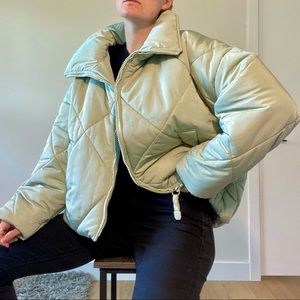 Large mint green diamond puffer jacket